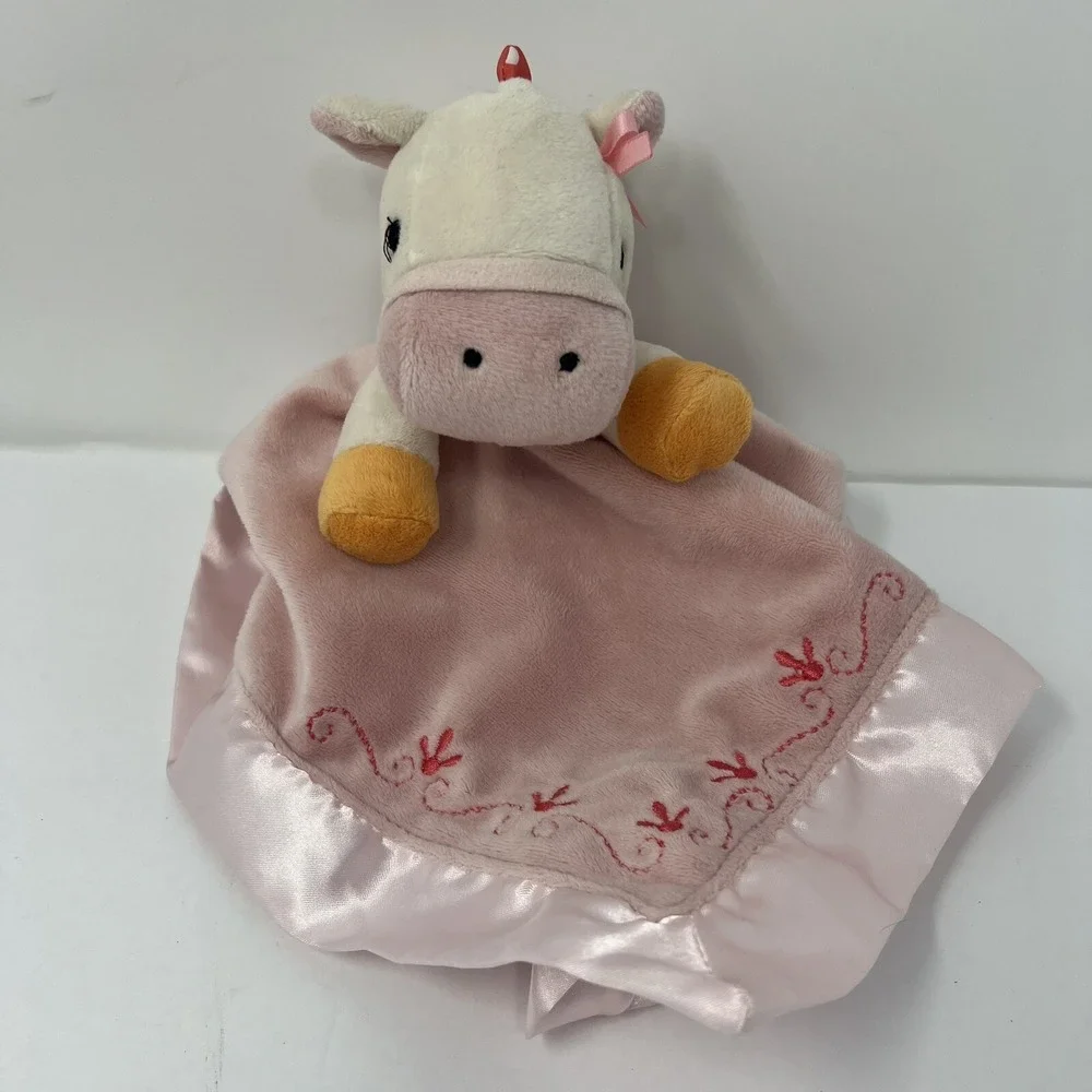 Nurture Security Lovey Pink Cow Plush Stuffed‎ Animal Soft Satin lovies 13 x 14
